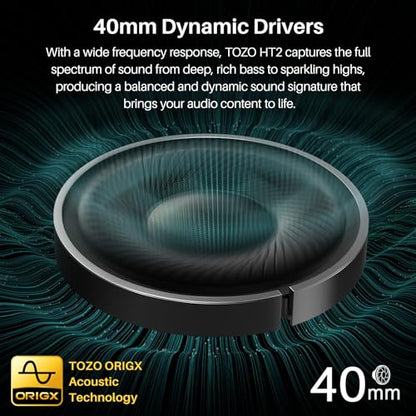 TOZO Hybrid Active Noise Cancelling Headphones, Hi Res Audio | Wireless Over Ear Bluetooth Headset, 60H Playtime, Custom EQ via App Deep Bass Comfort Fit Ear Cups, for Home Office Travel - color: Black
