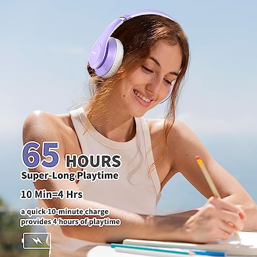 Uliptz Bluetooth Headphones Over Ear, Wireless HiFi Stereo Foldable Headset | 65H Playtime, Bluetooth 6.0, 6 EQ Modes, Built-in Mic, Deep Bass Stereo, Lightweight Design for Home, Office, Travel & PC - color: Purple