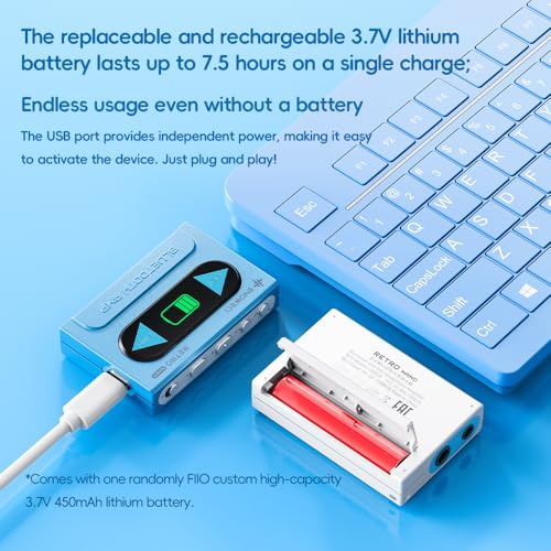 FiiO/Snowsky Retro Nano Bluetooth USB DAC AMP with LDAC, aptX Adaptive, aptX LL (3.5mm Unbalanced & 4.4mm Balanced Output) (Blue) - color: Blue