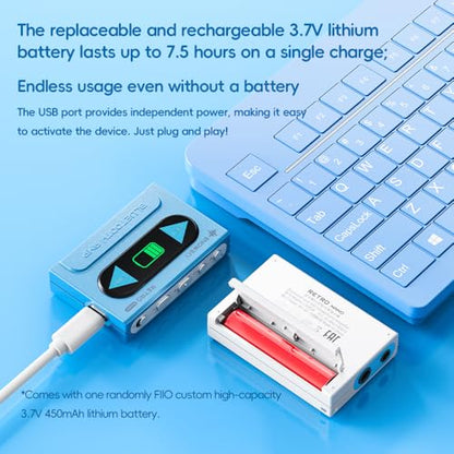 FiiO/Snowsky Retro Nano Bluetooth USB DAC AMP with LDAC, aptX Adaptive, aptX LL (3.5mm Unbalanced & 4.4mm Balanced Output) (Blue) - color: Blue