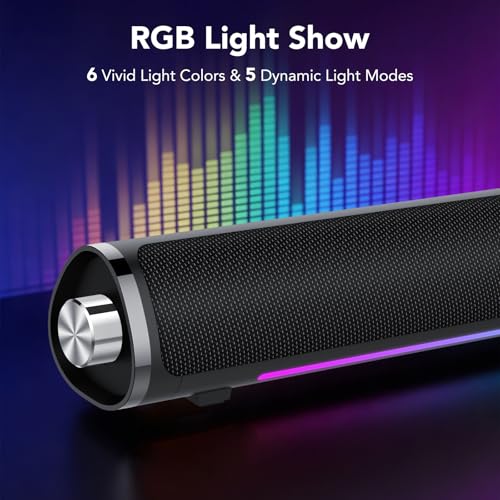 aowoka Computer Speakers, USB Powered PC Speakers, Hi-Fi Stereo Computer Sound Bar with Bluetooth & 3.5mm Aux, Computer Desktop Speaker with Multifunctional Knob，Gaming Speakers for pc, Laptop