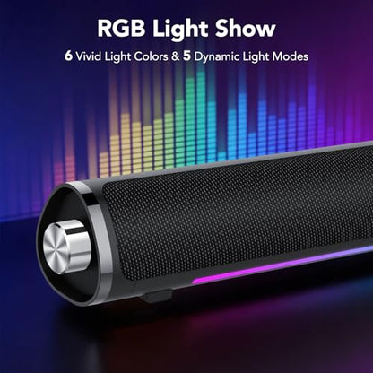 aowoka Computer Speakers, USB Powered PC Speakers, Hi-Fi Stereo Computer Sound Bar with Bluetooth & 3.5mm Aux, Computer Desktop Speaker with Multifunctional Knob，Gaming Speakers for pc, Laptop