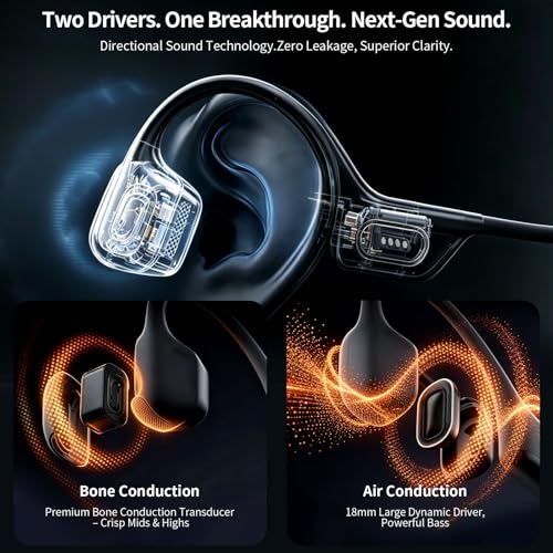 LOBKIN Bone Conduction & Air Conduction Headphones, IP68 Swimming Headphones, 32GB MP3 Open Ear Wireless Headphones with Bluetooth 6.1, ENC Noise Reduction for Swimming Sports Fitness
