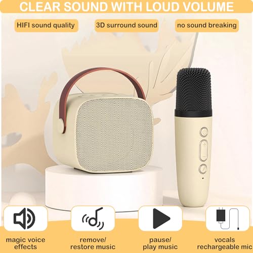 Mini Karaoke Machine for Kids & Adult, 4-12 Years Old Girls Christmas Birthday Gift, Karaoke Toys Gifts for Girls Ages 4, 5, 6, 7, 8, 9, 10, 12 +Year Old Birthday Party Light Beige - color: Light Beige
