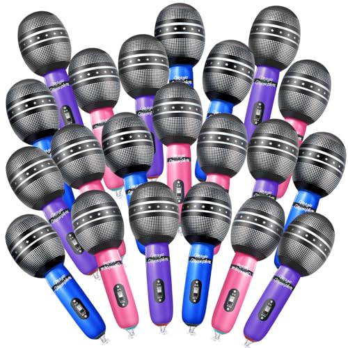30 Pcs Inflatable Microphones for Kids & Adults, Karaoke Party Favors, Neon - color: Vibrant Color