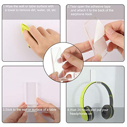 Weewooday 4 Pieces Headphone Hanger Headset Stand Holder, Clear | Adhesive Wall Mount Holder for Gaming Desk, Non-Slip Pad Design, Space Saving Earphone Hanger, Earmuff Compatible Hook - color: Clear