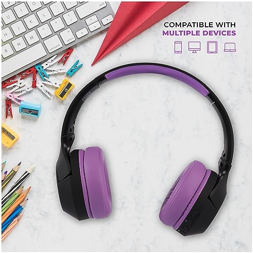 Altec Lansing Kid Safe Noise Cancelling Wireless Headphones 15H Battery, 85dB Volume Limit, Foldable Design Powerful Sound, Active Noise Cancellation Perfect for Kids Ages 7+ - color: Blackout Purple