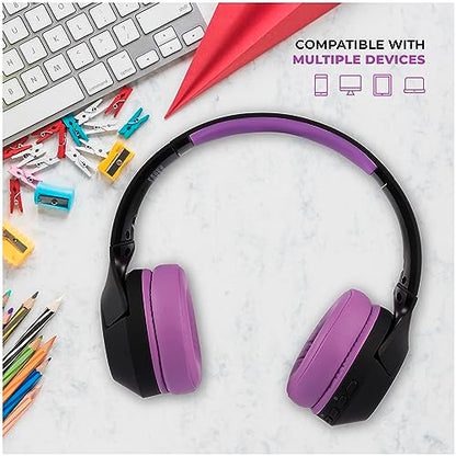 Altec Lansing Kid Safe Noise Cancelling Wireless Headphones 15H Battery, 85dB Volume Limit, Foldable Design Powerful Sound, Active Noise Cancellation Perfect for Kids Ages 7+ - color: Blackout Purple