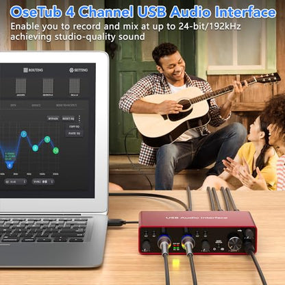 USB Audio Interface 4 Line Outputs & 2 Line Inputs with 48V Phantom Power 24Bit/192kHz for the Musicians, Vocalist, Podcaster, Works with Most DAWs and Recording Software(AR007-4 Line Outputs)
