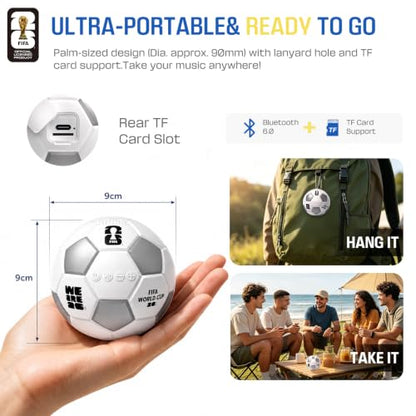 FIFA World Cup 2026 Wireless Bluetooth Speaker - Portable Soccer Ball Shaped Smart Speaker with Dynamic RGB LED, Loud Stereo Sound, Mini Wireless Speaker with TF Card & Lanyard Hole (White)