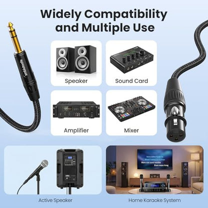 XLR to 1/4, TRS to XLR Female 15ft 2Packs Nylon Braided | XLR Female to 1/4, Quarter Inch (6.35mm) to XLR for Speakers, Mixers, Amplifiers, Gold-Plated Connectors, Self-lock Design - size: 15 feet