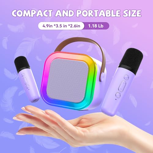 CscyyAmz Mini Karaoke Machine for Kids Girls Boys - Birthday Gifts for Ages 4 5 6 7 8+ Year Old - Portable Bluetooth Speaker with 2 Wireless Microphone - Kids' Instrument Accessories - Purple - style: Purple