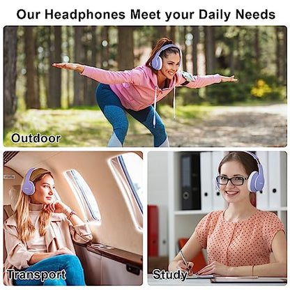 JOMILIN B9 Wireless Headphones Over-Ear, 60 Hours Playtime Lightweight Folding Hi-fi Stereo Bass Bluetooth Headset with Mic, Volume Control Headphones for iPad/Travel/Tablet/PC (Purple) - color: Purple