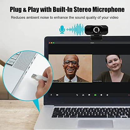 Zopsc 1080P USB Webcam with Microphone for Video Calling | Desktop Computer Camera, Plug and Play, 2MP HD, Built in Noise Reduction Mic, Compatible with PC Laptop