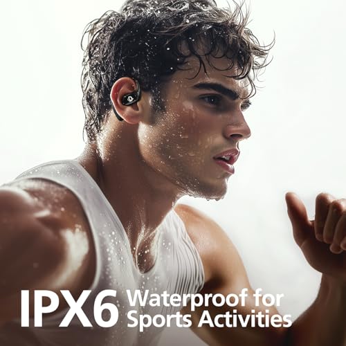 Open Ear Headphones with 35 Hours Playtime, True Wireless Air Conduction Earbuds Featuring Ear Hooks, Bluetooth 5.3, IPX6 Waterproof Design, Comfortable and Secure Fit for Sports - Black - color: Black