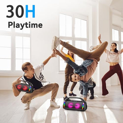 LFS Bluetooth Speaker,100W Loud Speakers Bluetooth Wireless with Deep Bass, LED Lights, IPX6 Waterproof, 30H Playtime, Portable Outdoor Speaker Boombox for Camping,Beach, Party