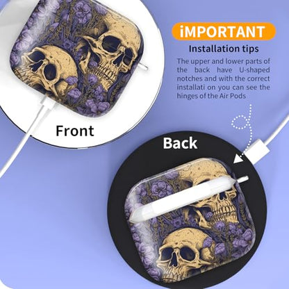 Compatible with AirPods 4th Generation Case 2024, Shockproof Cover with Golden Buckle for Women & Girls, Protective Anti-Drop Design(Cute Purple Skull) - color: Cute purple Skull
