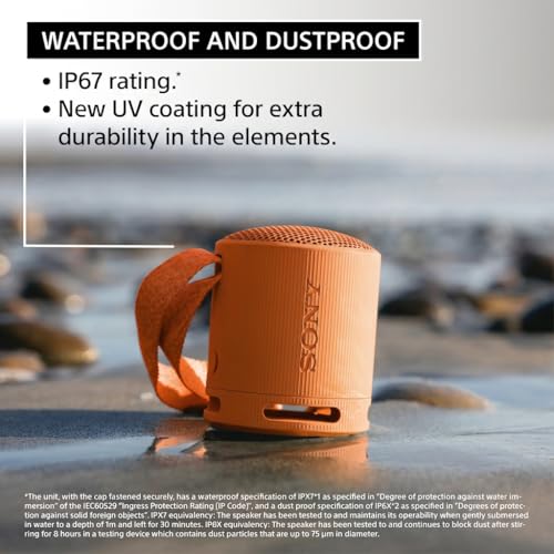 Sony SRS-XB100 Wireless Bluetooth Portable Lightweight Speaker, Orange | 16 Hr Battery, Super-Compact Travel Speaker, IP67 Waterproof & Dustproof Shower Speaker, Versatile Strap, Hands-free Calling - color: Orange