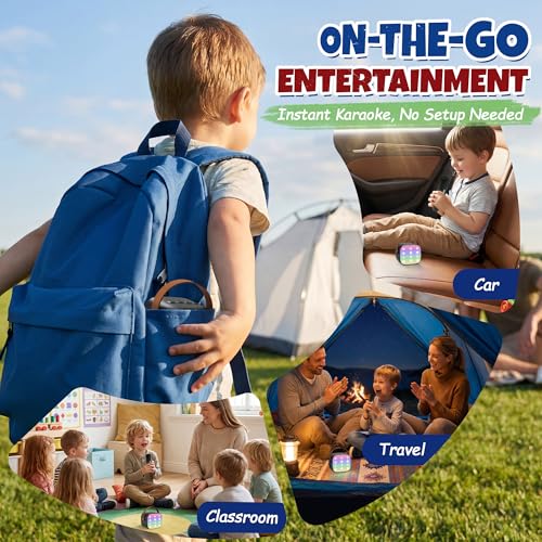 YLL Mini Karaoke Machine for Kids Adults, Birthday Gifts for Boys 3, 4, 5, 6, 7, 8, 9+ Years Old, Portable Bluetooth Speaker with 2 Rechargeable Wireless Microphones Family Home Party (Black) - color: Black