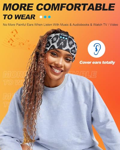 LC-dolida Sleep Headphones Bluetooth, Headband Headphones Earphones Wireless, Sleep Mask for Sleeping, Sports, Gifts, Workout, Jogging, Yoga,Insomnia, Air Travel, Meditation - color: Leopard Print