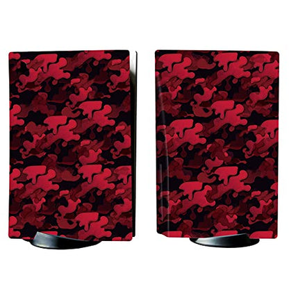 PlayVital Black Red Camouflage Full Set Skin Decal for ps5 Console Disc Edition, Sticker Vinyl Decal Cover for ps5 Controller & Charging Station & Headset & Media Remote - color: Black Red Camouflage