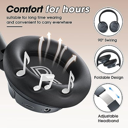 BERIBES Hybrid Active Noise Cancelling Headphones Wireless Over Ear 70Hours | Foldable Bluetooth 6.0,Transparent Modes,3.5MM Cable,Lightweight Built-in Mic,HiFi Stereo Deep Bass,Soft-Earpad,Fast Charging - color: Black