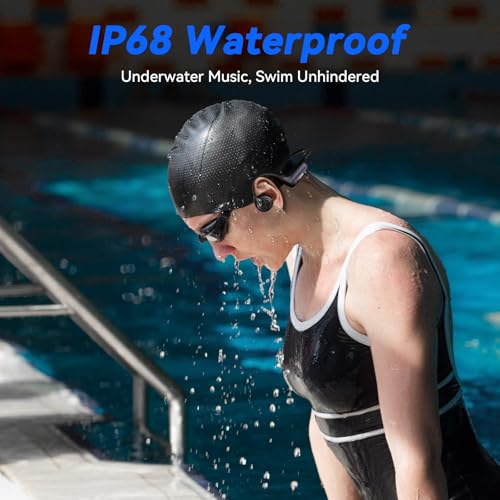Voistek Bluetooth Bone Conduction Headphones with Mic,Built-in 32GB MP3 Player for Swimming,IP68 Waterproof Headphones,Wireless Earphones for Running Cycling Exercising