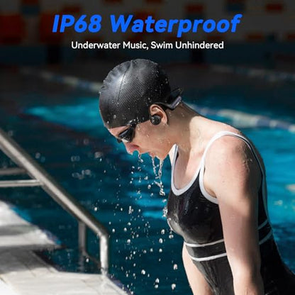 Voistek Bluetooth Bone Conduction Headphones with Mic,Built-in 32GB MP3 Player for Swimming,IP68 Waterproof Headphones,Wireless Earphones for Running Cycling Exercising