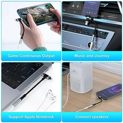 Lightning and USB C to 3.5mm Audio Adapter iphone 16 Headphone AdapterUSB-C iphone Aux adapter for Headphone Jack, Aux to USB C and Lightning Earbus Adapter for iPhone 16 15 14 13 ipad,Sanmsung, Pixel