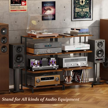 X-cosrack AV Media Stand with Power Strips,4-Tier Stereo Cabinet Audio Rack,Game Console Shelf with Adjustable Shelves,Small Entertainment Center with Larger Tabletop for PS5 Xbox TV Box DVD Players - style: Large and Outlet