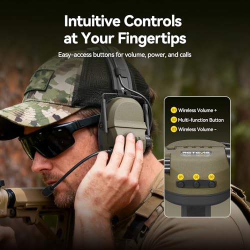 Retevis EH080K Noise-Reducing Communication Headset,with Hearing Protection | for Shooting,Wireless Connectivity,Walkie Talkies Headset ENC,NRR 22 dB,Earmuff with 5X Sound Amplification,Over-the-Head