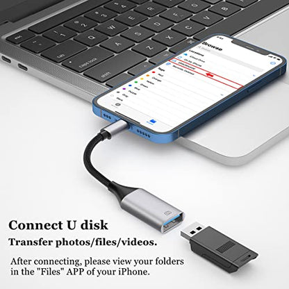 Lightning to USB Adapter [Apple MFi Certified], USB Camera Adapter for iPhone, iOS OTG Cable Adapter, Supports Flash Drive, Card Reader, Mouse, Keyboard - color: Grey