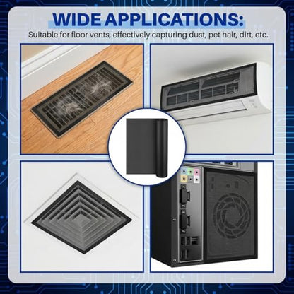 Woanger 2 Pcs 1000 x 300 mm DIY PC Case Dust Filter 0.5 mm High Airflow Hole PC Fan Mesh Filter Air Vent Covers PVC Dustproof Cover with 8 Magnetic Strip for Computer Chassis Speaker and More, Black