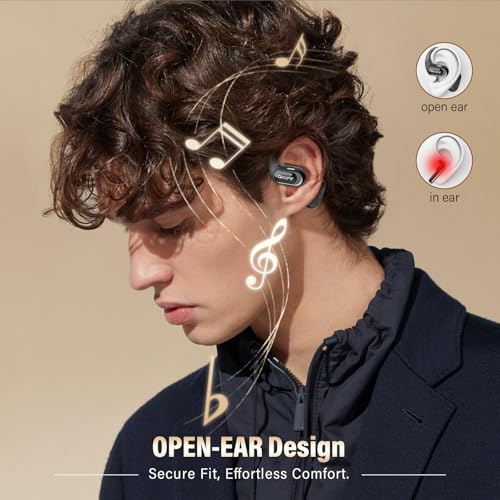 Open Ear Headphones, AI Translation Earbuds Real Time, Black | HiFi Stereo Open Ear Buds with HD Mic, 50H LED Power Display Air Conduction Earbuds, AI Translation Earbuds Real Time - color: Black