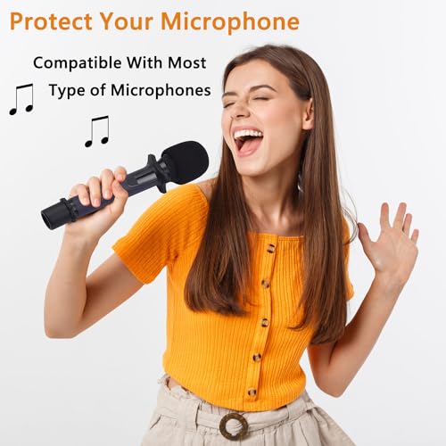 10 Set Handheld Microphone Protection Foam Mic Cover Set, Including 10 PCS Foam Microphone Windscreen Cover, 10 PCS Silicone Ring, 10 PCS Bottom Rod Sleeve Holder for KTV Mic Device(7 Colors)