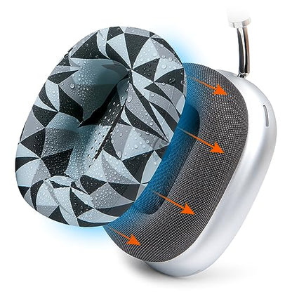 WC SweatZ Max - Patented Silicone Sweat Covers for AirPods Max 1 | Made by Wicked Cushions | (Does Not Fit AirPods Max 2). Sweatproof, Full Earpad Protection | Geo Grey - color: Geo Grey