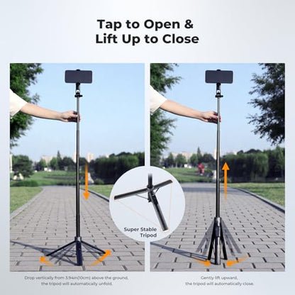 K&F CONCEPT 72" Selfie Stick for iPhone, Phone Tripod | Clip & Magnetic, Remote, 1s Open & Close, Compatible with iPhone 17-12 Osmo Pocket 4/3 Luna Ultra, X97C6 - color: Black