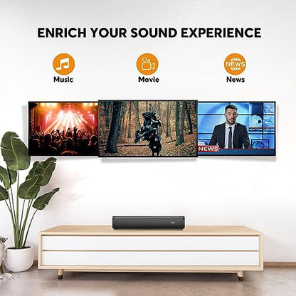 2.1ch Small Sound Bars for TV with 6 Levels Voice Enhancement, Built-in Subwoofer, 16 Inches Bluetooth 5.3 Soundbar Speakers with Optical/AUX/USB Connection, S100