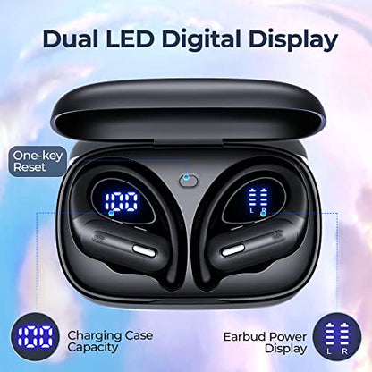 Wireless Earbuds 60 Hrs Playtime Bluetooth 5.3 Headphones,Sports Ear Buds with Wireless Charging Case Power Display Over-Ear Earphones with Earhooks