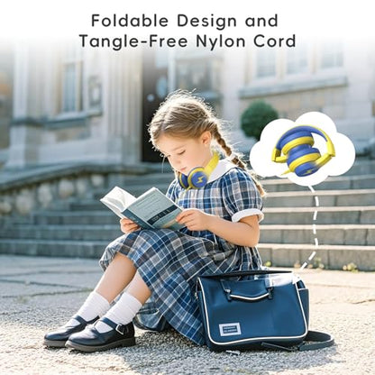 Candy Bila Wired Kids Headphones for School, Over-Ear for Boys Girls | Volume Limiter 85/94dB, HD Stereo Sound, Microphone and Wired Control,Foldable Design, Light Yellow - color: Light Yellow