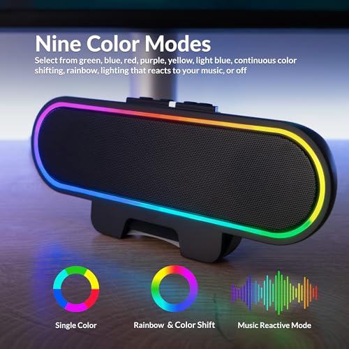 Cyber Acoustics CA-2890GX USB Speaker Bar with Music-Sync LED Lights | Monitor-Mounted Speaker Bar, Great for Music and Casual PC Gaming, 9 Color Modes, USB-C with USB-A Adapter Included - style: USB & LED