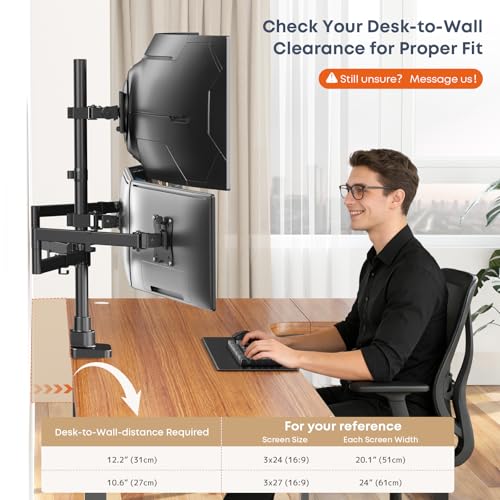 Quad Monitor Mount for up to 49 inch Ultrawides on Top and 27 inch Screens on Lower Brackets,Heavy Duty,Fully Adjustment, Holds up to 44 lbs, VESA 75x75/100x100 mm,Black - size: 49inch