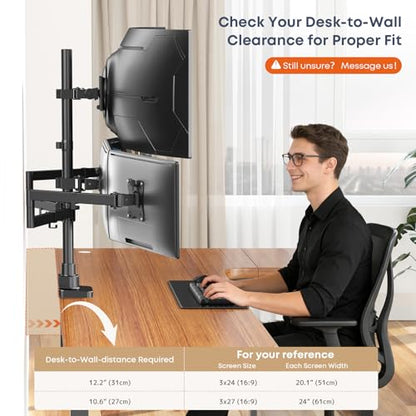 Quad Monitor Mount for up to 49 inch Ultrawides on Top and 27 inch Screens on Lower Brackets,Heavy Duty,Fully Adjustment, Holds up to 44 lbs, VESA 75x75/100x100 mm,Black - size: 49inch