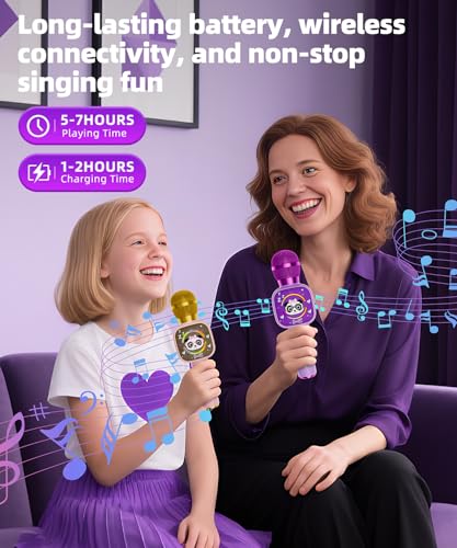 Kids Karaoke Microphone Mini, Bluetooth Voice Changer Toy Ages 3-12, purple | LED Party Lights, Rechargeable Portable, Long Playtime, Duets, BT 5.3, Christmas Birthday Gifts for Toddler Boys & Girls - color: purple - 1