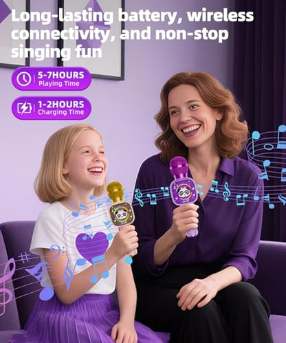 Kids Karaoke Microphone Mini, Bluetooth Voice Changer Toy Ages 3-12, purple | LED Party Lights, Rechargeable Portable, Long Playtime, Duets, BT 5.3, Christmas Birthday Gifts for Toddler Boys & Girls - color: purple - 1