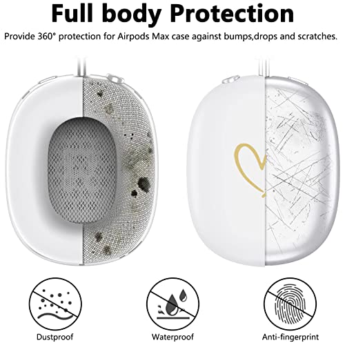 Case Cover for AirPods Max,Anti-Scratch Soft Silicone with Gold Heart Pattern Ear Cups Case Cover/Ear Pad Cover/Headband Cover for Apple Airpod Max Headphones (White) - color: White