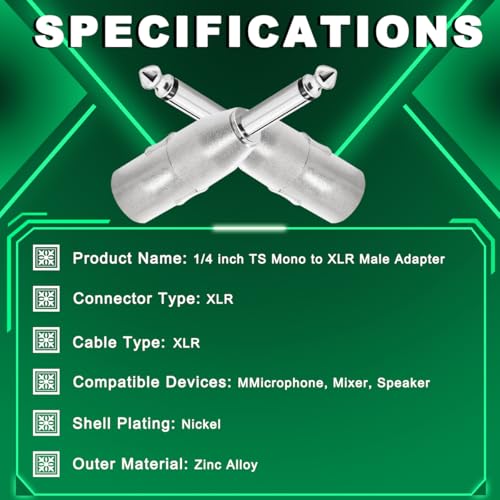 3PCS 1/4 Inch TS Mono Male to XLR Male Adapter Unbalanced Quarter Inch 6.35mm Plug Nickel Zinc Alloy Round with Cable Tie, for Microphone Amplifier Speaker Mixing Console - color: TS to XLR