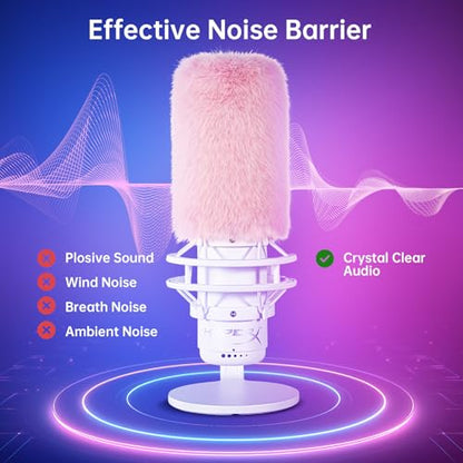 Windscreen/Pop-Filter for Hyperx QuadCast S Microphones -Foam Mic Cover for Filtering Wind Noise, Plosives and Hissing Noise (Furry-Pink)