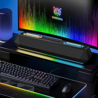 Deeyaple Computer Speakers, 40W PC Speakers for Desktop Monitor with Bluetooth 5.3 & USB Audio, HiFi Stereo Gaming Soundbar with Custom EQ Software, Dynamic RGB Lighting for Laptop, PS4, PS5, Black.
