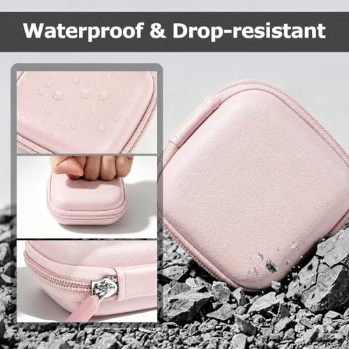 Earbud Case for AirPods & Wireless Earbuds, PU Leather EVA Hard Shell Headphone Case with Mesh Pocket, Cable Organizer Bag with Carabiner, Shockproof Travel Storage Case, Light Pink - color: A-Light Pink